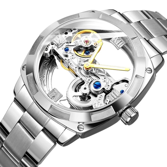 Forsining Orologio Meccanico Automatico Uomo – Quadrato, Retrò, Scheletrato, Cinturino In Pelle, Lusso Vintage - 5